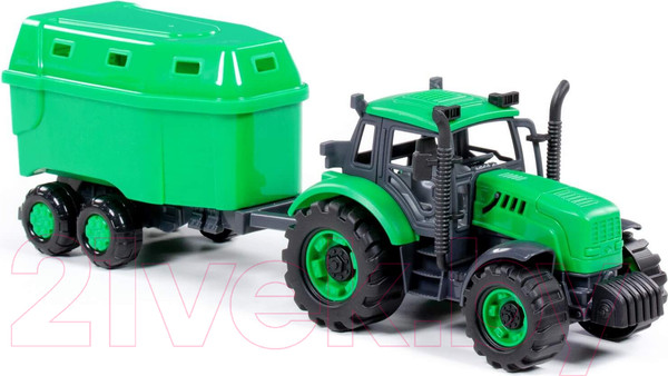 Изображение товара Трактор игрушечный Полесье Прогресс с прицепом для перевозки животных / 91482