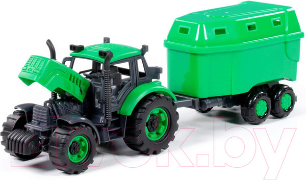Изображение товара Трактор игрушечный Полесье Прогресс с прицепом для перевозки животных / 91482