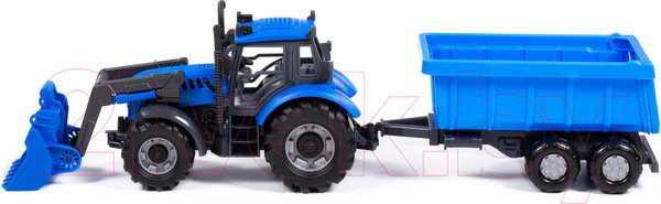 Изображение товара Трактор игрушечный Полесье Прогресс с прицепом и ковшом / 91833 (инерционный, синий)