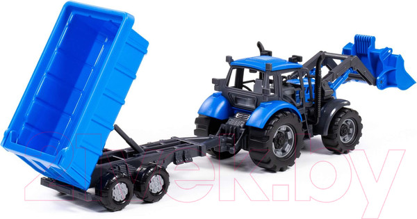 Изображение товара Трактор игрушечный Полесье Прогресс с прицепом и ковшом / 91833 (инерционный, синий)