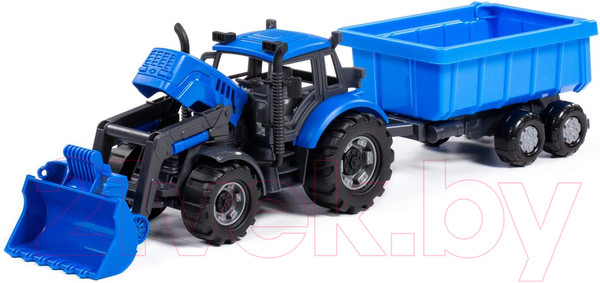 Изображение товара Трактор игрушечный Полесье Прогресс с прицепом и ковшом / 91833 (инерционный, синий)