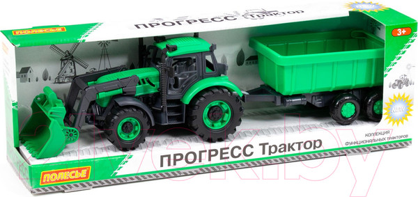 Изображение товара Трактор игрушечный Полесье Прогресс с прицепом и ковшом инерционный / 91840