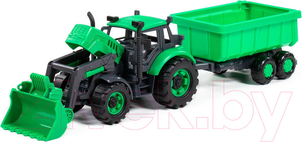 Изображение товара Трактор игрушечный Полесье Прогресс с прицепом и ковшом инерционный / 91840