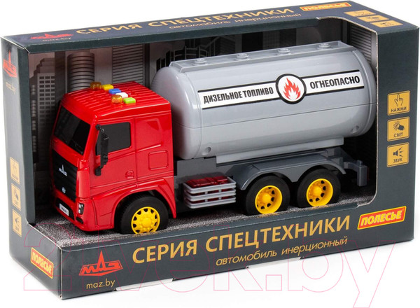 Изображение товара Автомобиль игрушечный Полесье МАЗ с цистерной со звуком и светом / 94063 (инерционный)