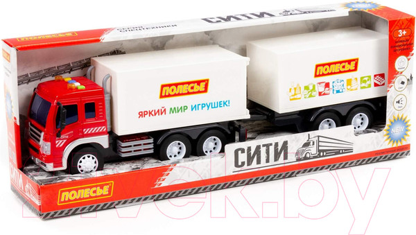 Изображение товара Трейлер игрушечный Полесье Сити Фургон с прицепом со светом и звуком / 93134 (инерционный)