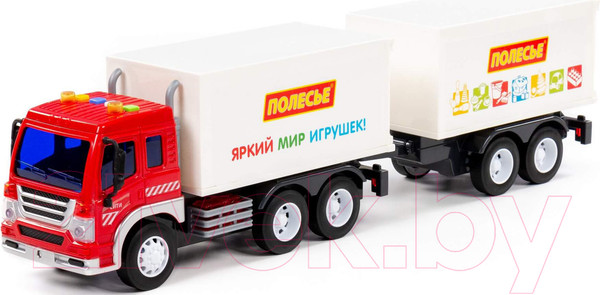 Изображение товара Трейлер игрушечный Полесье Сити Фургон с прицепом со светом и звуком / 93134 (инерционный)