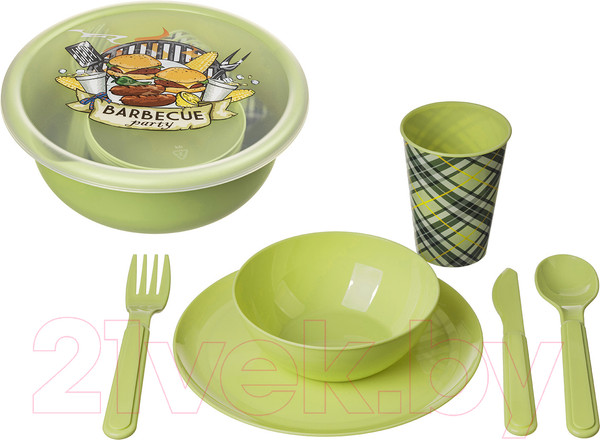 Изображение товара Набор пластиковой посуды Idi Land 221135520/04 (25пр, салатовый)