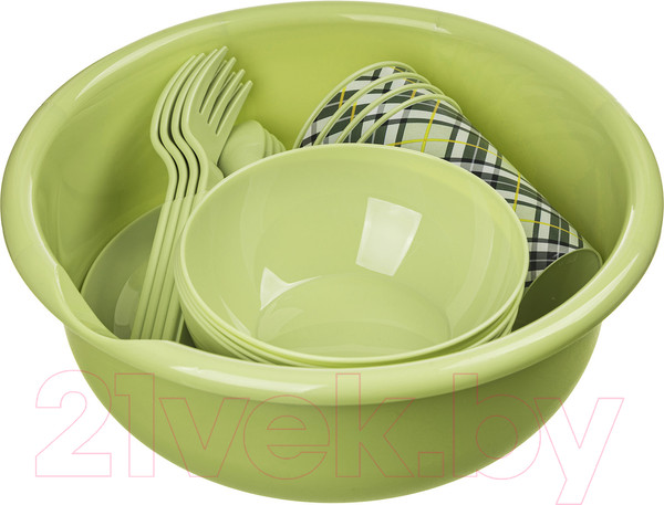 Изображение товара Набор пластиковой посуды Idi Land 221135520/04 (25пр, салатовый)