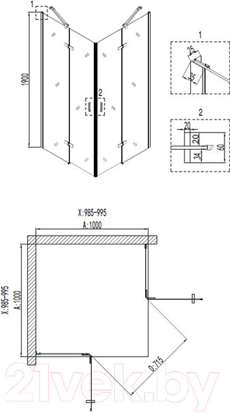 Изображение товара Душевой уголок Niagara NG-6614-08 100x100x190 (прозрачное стекло)