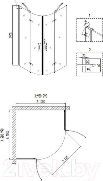 Изображение товара Душевой уголок Niagara NG-6616-08 100x100x190 (прозрачное стекло)