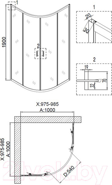 Изображение товара Душевой уголок Niagara NG-6807-08 100x100x190 (черный/прозрачное стекло)