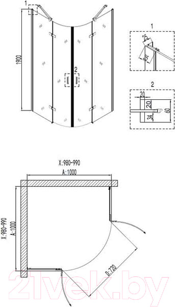 Изображение товара Душевой уголок Niagara NG-6816-08 100x100x190 (черный/прозрачное стекло)