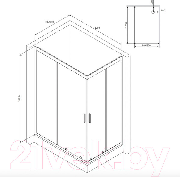 Изображение товара Душевой уголок AM.PM Gem W90G-404-120290-MT