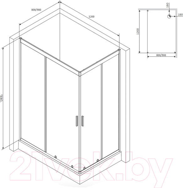 Изображение товара Душевой уголок AM.PM Gem W90G-404-120280-MT
