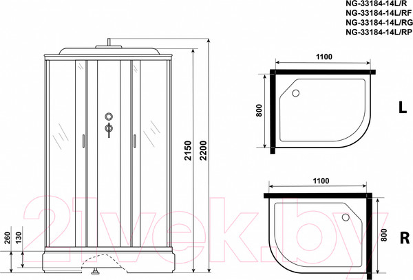 Изображение товара Душевая кабина Niagara NG-33184-14L 100x80 (матовое стекло)