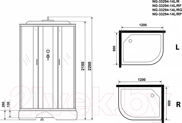 Изображение товара Душевая кабина Niagara NG-33294-14L 120x90 (матовое стекло)