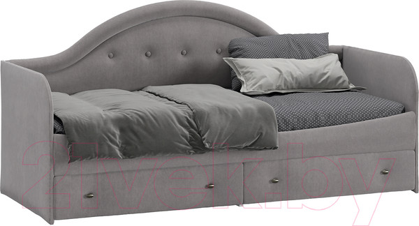 Изображение товара Кровать-тахта ТриЯ Адель тип 1 с мягкой спинкой 80x200 (велюр светло-серый)
