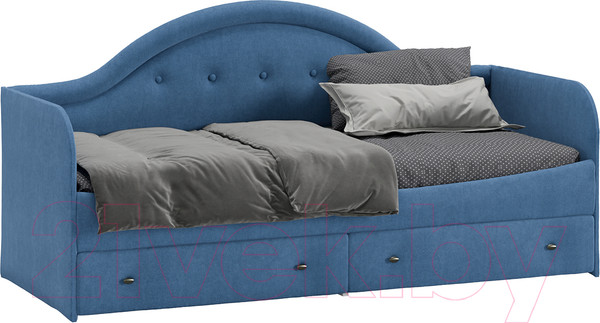 Изображение товара Кровать-тахта ТриЯ Адель тип 1 с мягкой спинкой 80x200 (велюр синий)