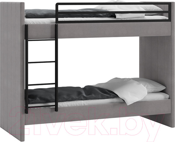 Изображение товара Двухъярусная кровать ТриЯ Дарси с мягкой обивкой (велюр светло-серый)