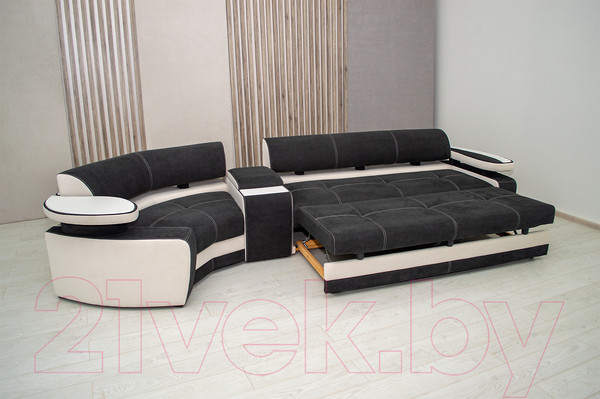 Изображение товара Диван угловой Петрамебель Марсель правый (темно-серый иск.замша/велюр белый)