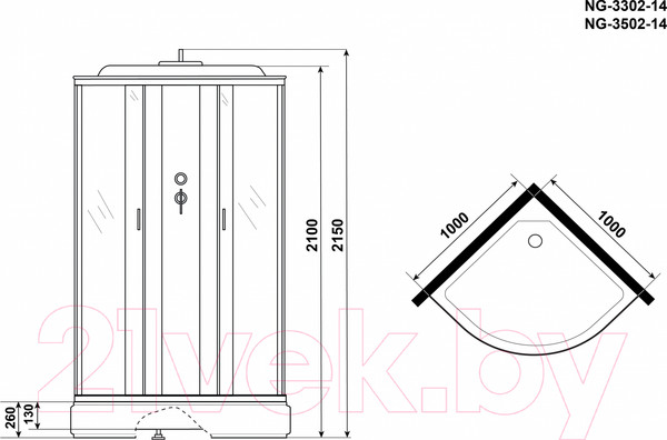 Изображение товара Душевая кабина Niagara NG-3502-14 100x100 (тонированное стекло)