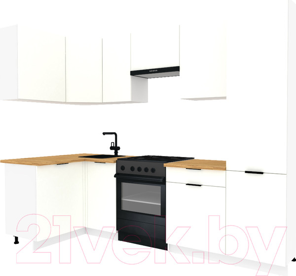 Изображение товара Кухонный гарнитур ВерсоМебель Эко-2 1.2x2.7 левая (белый фасадный/ст.золотистый дуб)