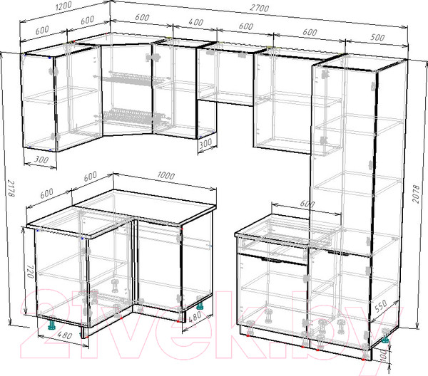 Изображение товара Кухонный гарнитур ВерсоМебель Эко-2 1.2x2.7 левая (бетонный камень/дуб эвок прибрежный/ст.мрамор итальянский)