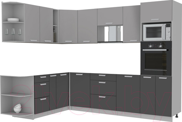 Изображение товара Кухонный гарнитур Интерлиния Мила Лайт 1.88x2.8 левая без столешницы (серебристый/антрацит)