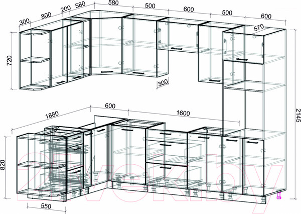 Изображение товара Кухонный гарнитур Интерлиния Мила Лайт 1.88x2.8 левая без столешницы (белый платинум/белый платинум)