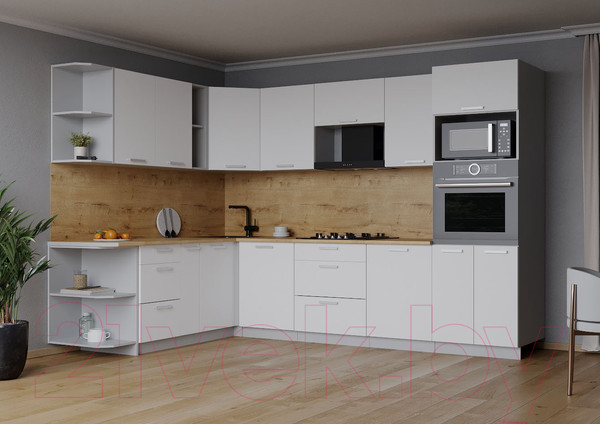 Изображение товара Кухонный гарнитур Интерлиния Мила Лайт 1.88x2.8 левая без столешницы (белый платинум/белый платинум)