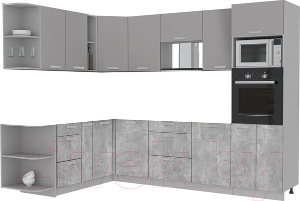 Изображение товара Кухонный гарнитур Интерлиния Мила Лайт 1.88x2.8 левая без столешницы (серебристый/бетон)