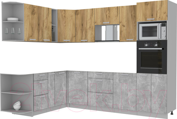Изображение товара Кухонный гарнитур Интерлиния Мила Лайт 1.88x2.8 левая без столешницы (дуб золотой/бетон)