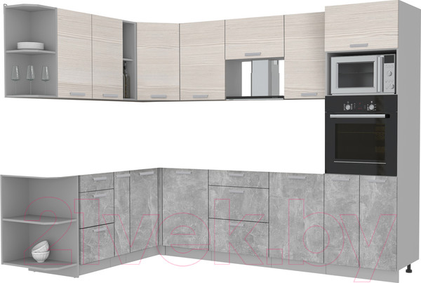 Изображение товара Кухонный гарнитур Интерлиния Мила Лайт 1.88x2.8 левая без столешницы (вудлайн кремовый/бетон)
