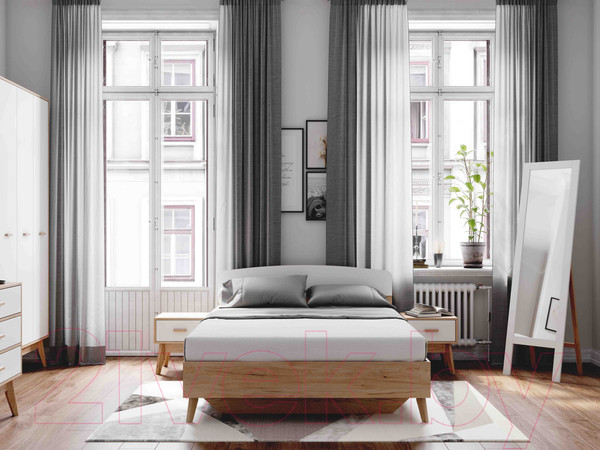 Изображение товара Двуспальная кровать Мебельград Калгари 1600 (дуб натуральный светлый/белый матовый)