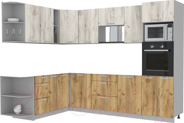 Изображение товара Кухонный гарнитур Интерлиния Мила Лайт 1.88x2.8 левая без столешницы (дуб белый/дуб золотой)