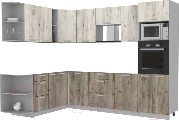 Изображение товара Кухонный гарнитур Интерлиния Мила Лайт 1.88x2.8 левая без столешницы (дуб белый/дуб серый)