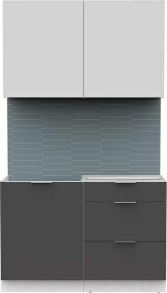 Изображение товара Кухонный гарнитур Интермебель Микс Топ-1 1.2м без столешницы (белый премиум/графит серый)