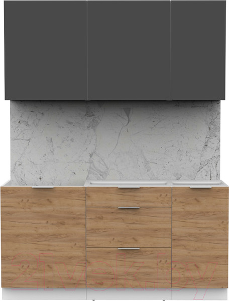 Изображение товара Кухонный гарнитур Интермебель Микс Топ-2 1.6м без столешницы (графит серый/дуб крафт золотой)