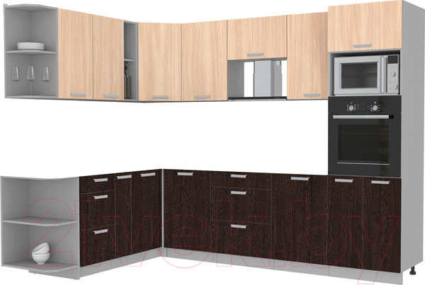 Изображение товара Кухонный гарнитур Интерлиния Мила Лайт 1.88x2.8 левая без столешницы (дуб молочный/дуб венге)