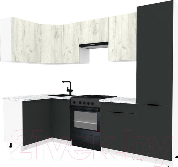 Изображение товара Кухонный гарнитур ВерсоМебель Эко-2 1.2x2.7 левая (дуб крафт белый/антрацит/ст.мрамор итальянский)