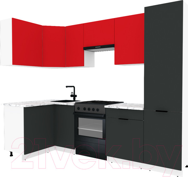 Изображение товара Кухонный гарнитур ВерсоМебель Эко-2 1.2x2.7 левая (красный чили/антрацит/ст.мрамор итальянский)
