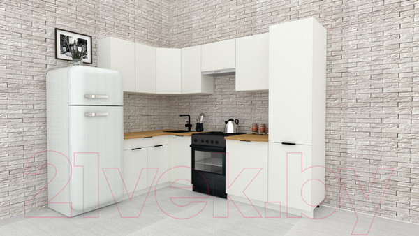 Изображение товара Кухонный гарнитур ВерсоМебель Эко-2 1.4x2.7 левая (белый фасадный/ст.золотистый дуб)