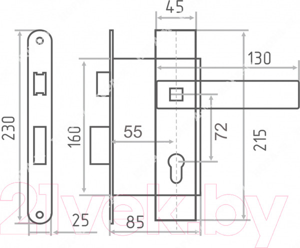 Изображение товара Замок врезной Vettore 7255-4 SN с ручкой (сатин)
