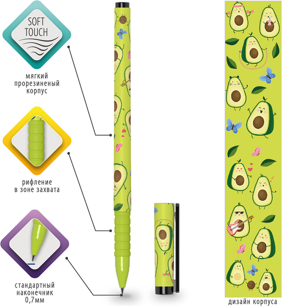 Изображение товара Ручка шариковая Brauberg Soft Touch Grip Avocado / 143716 (синий)