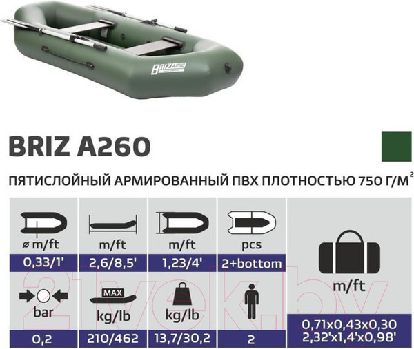 Изображение товара Надувная лодка Тонар Бриз А260 / 4897010 (зеленый)