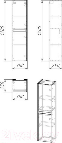 Изображение товара Шкаф-полупенал для ванной Grossman Смарт 30 / 303011