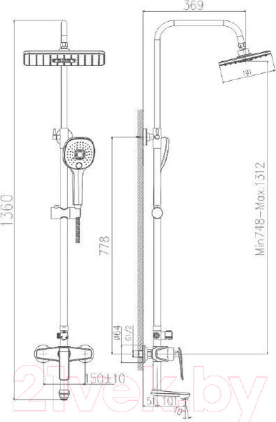 Изображение товара Душевая система со смесителем Haiba HB24548-8