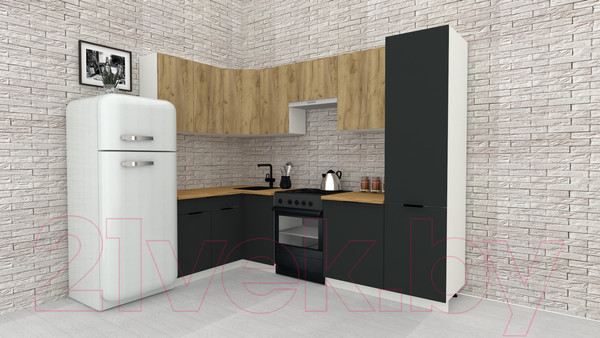 Изображение товара Кухонный гарнитур ВерсоМебель Эко-2 1.4x2.7 левая (дуб крафт золотой/антрацит/ст.золотистый дуб)