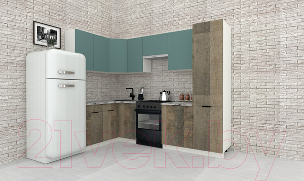 Изображение товара Кухонный гарнитур ВерсоМебель Эко-2 1.4x2.7 левая (сумеречный голубой/дуб гранж песочный/ст.альберика)