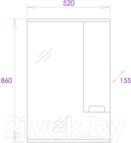 Изображение товара Шкаф с зеркалом для ванной Onika Харпер 52.01 / 205216 R (белый глянцевый)